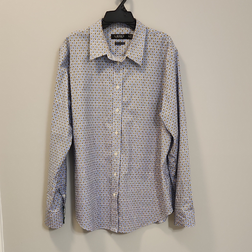 Lauren Ralph Lauren Paisley Stretch‎ Non‑Iron Button‑Up Shirt Women’s XL